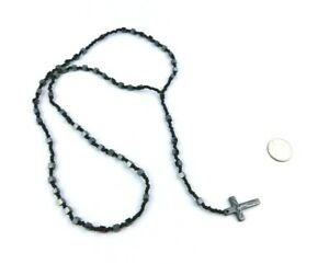 300x241 Rosary Prayer Necklace Crucifix Black Hematite Square Beads