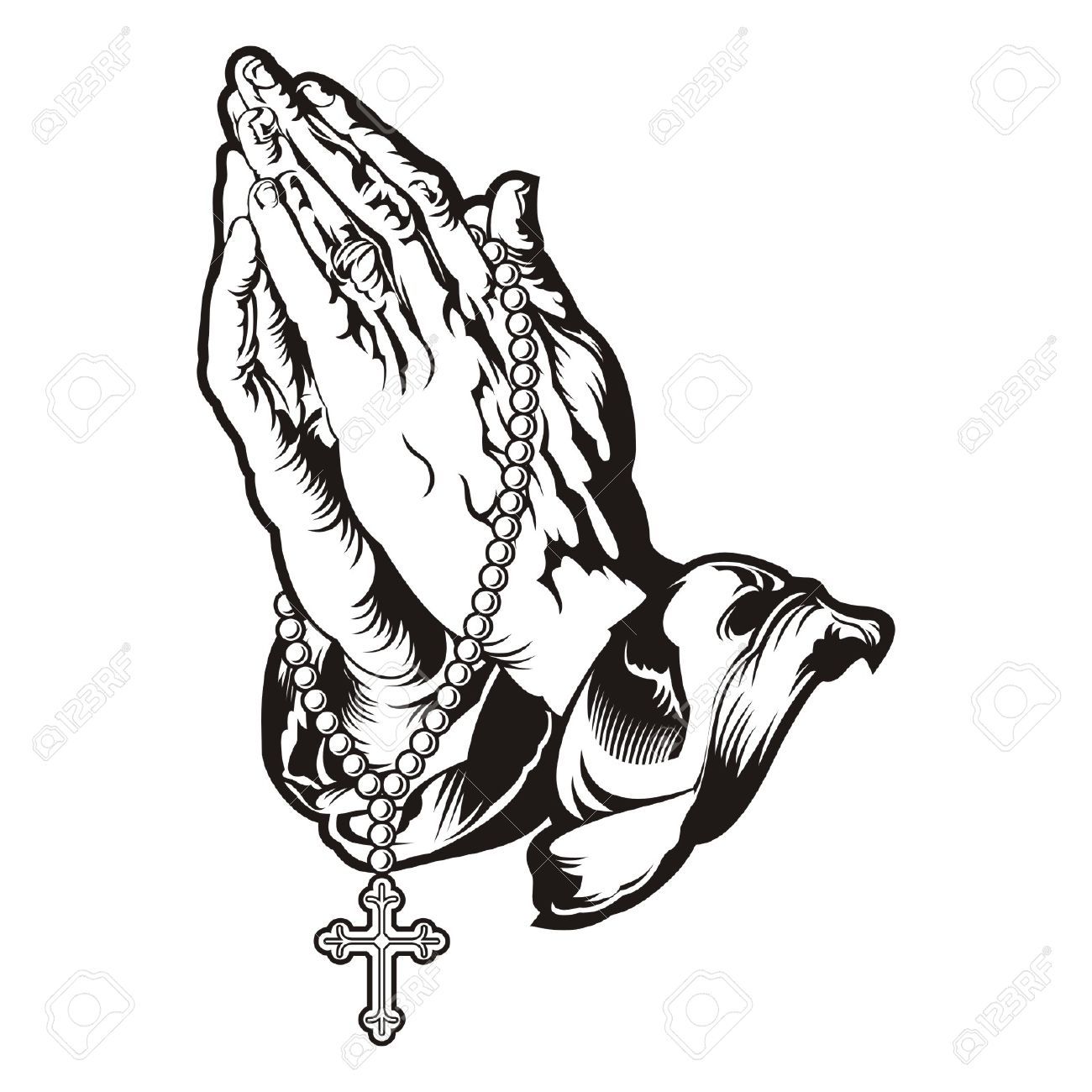 1300x1300 Stock Vector Tattoos Praying Hands With Rosary, Praying Hands