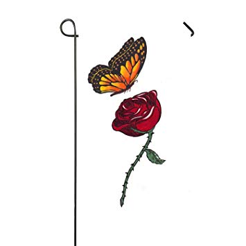 355x355 Butterfly With Rose Drawing Garden Flag Polyester