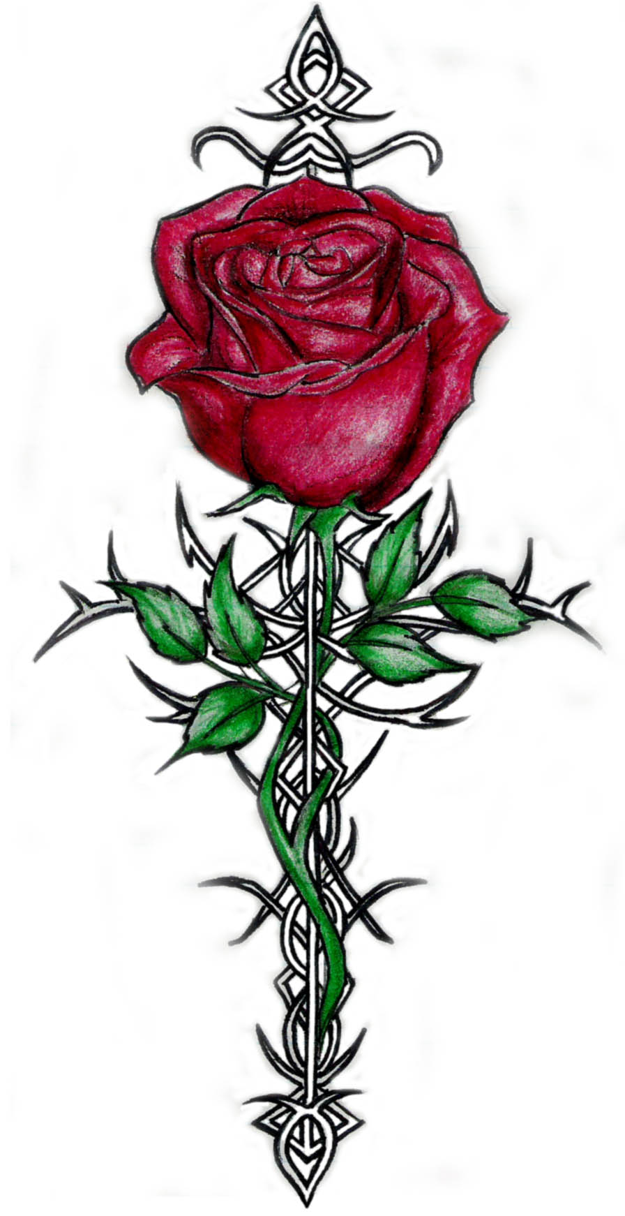 896x1742 Tribal Cross And Rose Tattoo Design