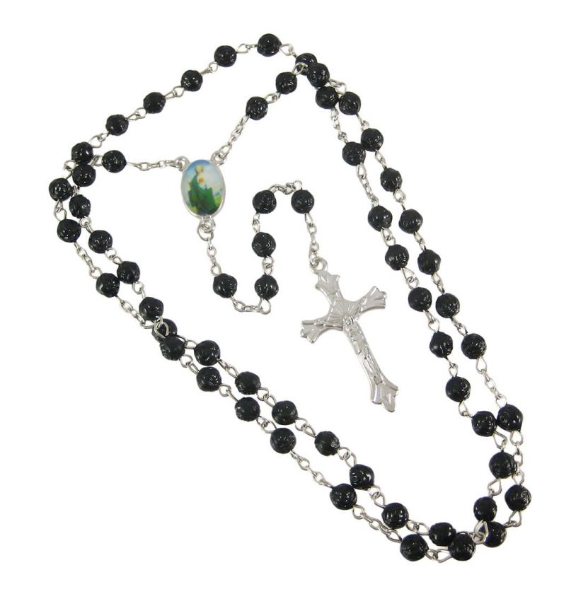 831x840 Black Rose Bead Rosary Necklace Crucifix Catholic Jesus On Popscreen