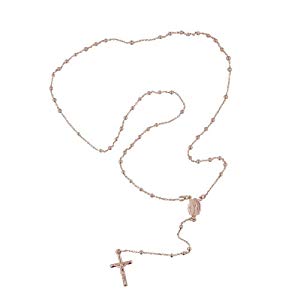 300x300 Italian Sterling Silver Rosary Necklace Cross Drop Rose Gold
