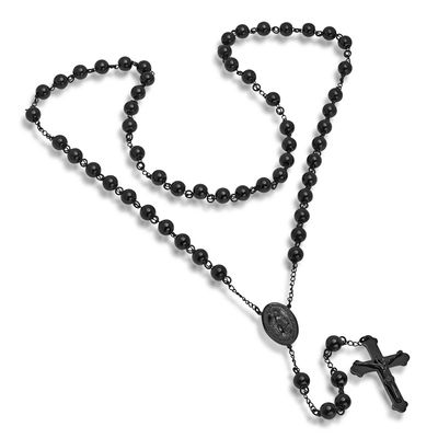 400x400 men's beaded rosary in stainless steel with black ip