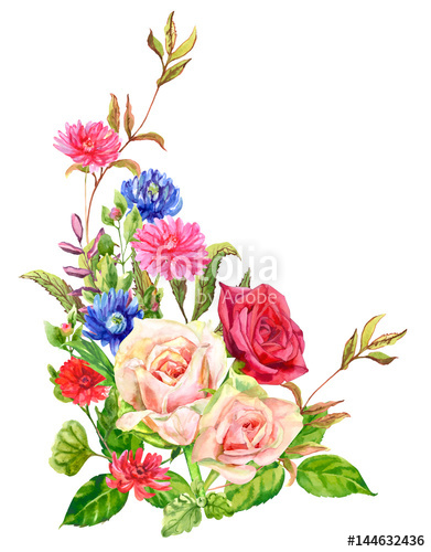 391x500 bouquet of roses, hrysanthemum, aster, pink, red, blue flowers