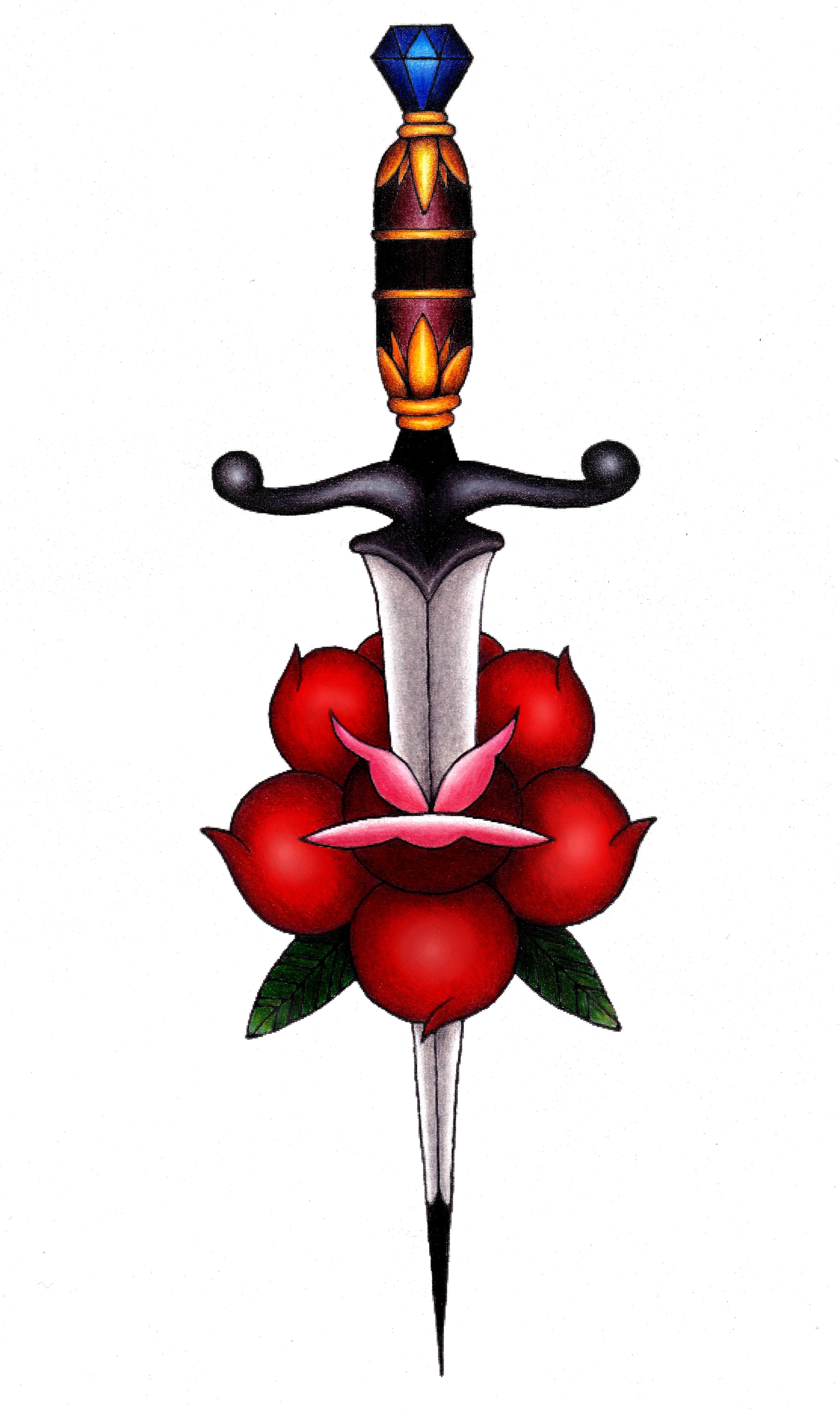 3482x5839 A Color Pencil Drawing Of A Rose And A Dagger Drawing