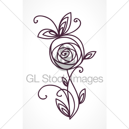 500x500 Rose Stylized Flower Symbol Outline Hand Drawing Icon Gl