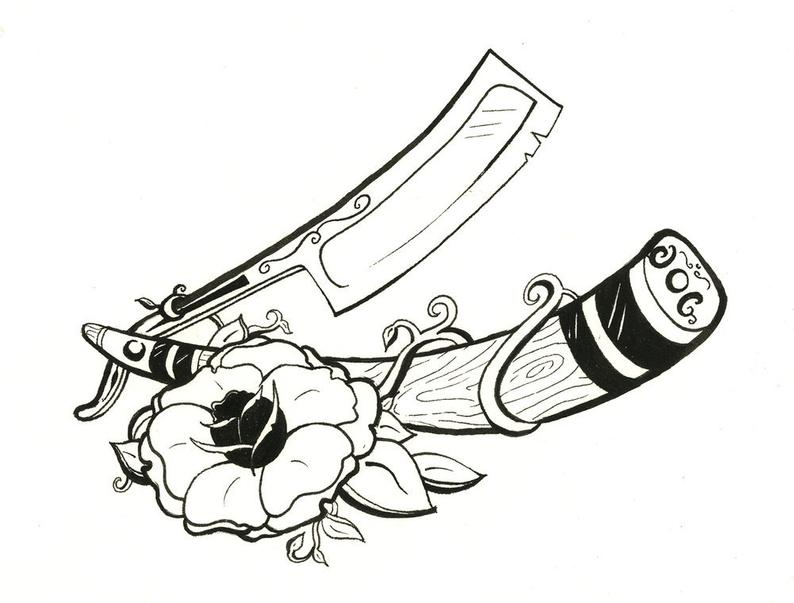 794x603 Gentleman's Razor Pen Ink Drawing Black And White Ink Etsy