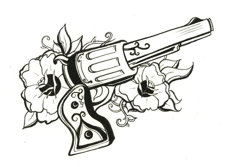 794x571 Revolver Pen Ink Drawing Black And White Ink American Style Etsy