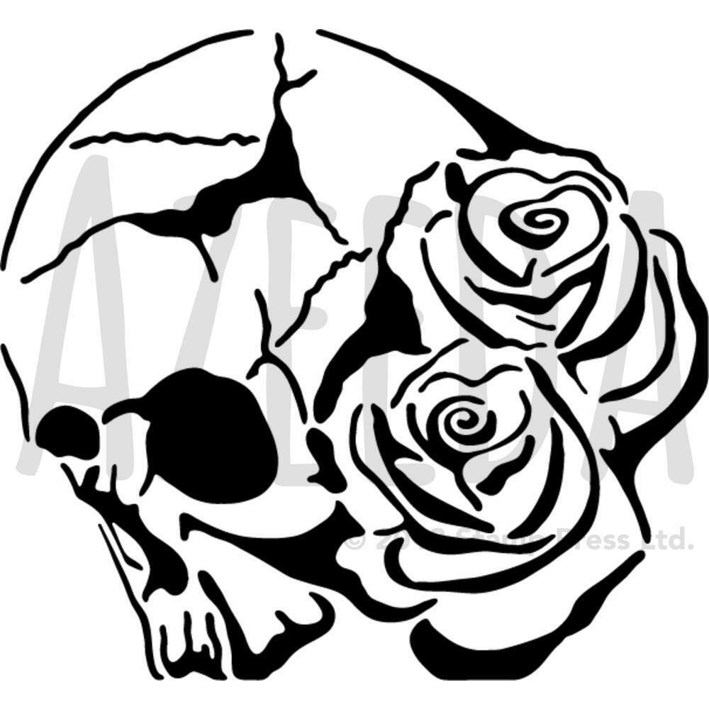 1000x1000 'skull With Roses' Wall Stencil Template