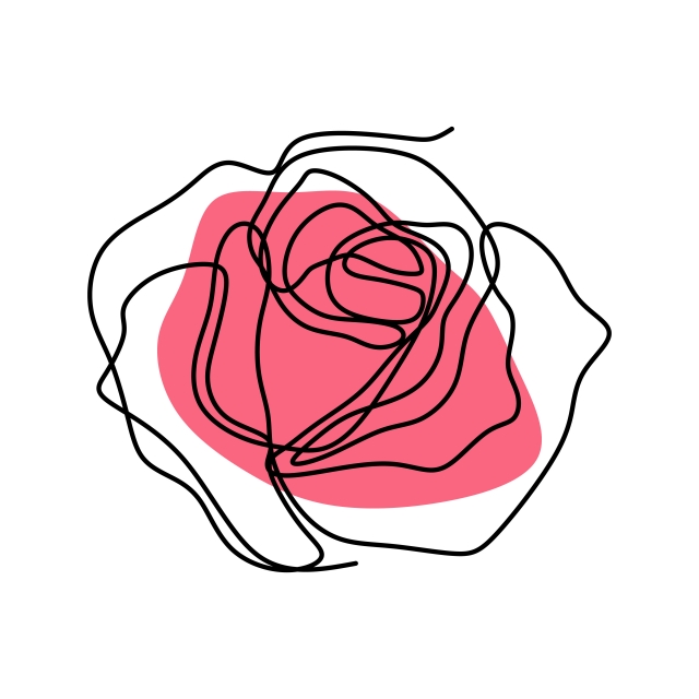 640x640 Continuous Line Drawing Of Rose Flower Vector, Plant, White