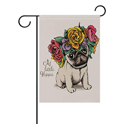 425x425 Woor Hippie Pug Puppy With Rose Garden Flag Double