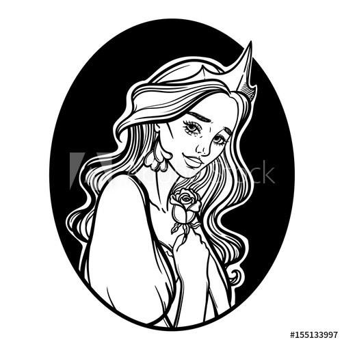 500x500 Vector Illustration With Queen Of Hearts Girl With A Rose