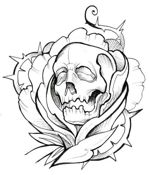 500x584 Skull Thorns Rose Ink Tattoo Outline Tattoo Ideas Skull Thorns