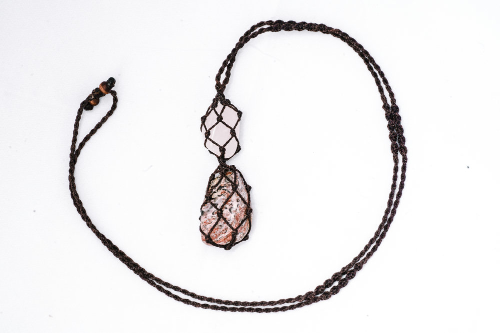 1000x667 Leopard Skin Jasper Rose Quartz Double Net Necklace Sol Stoned