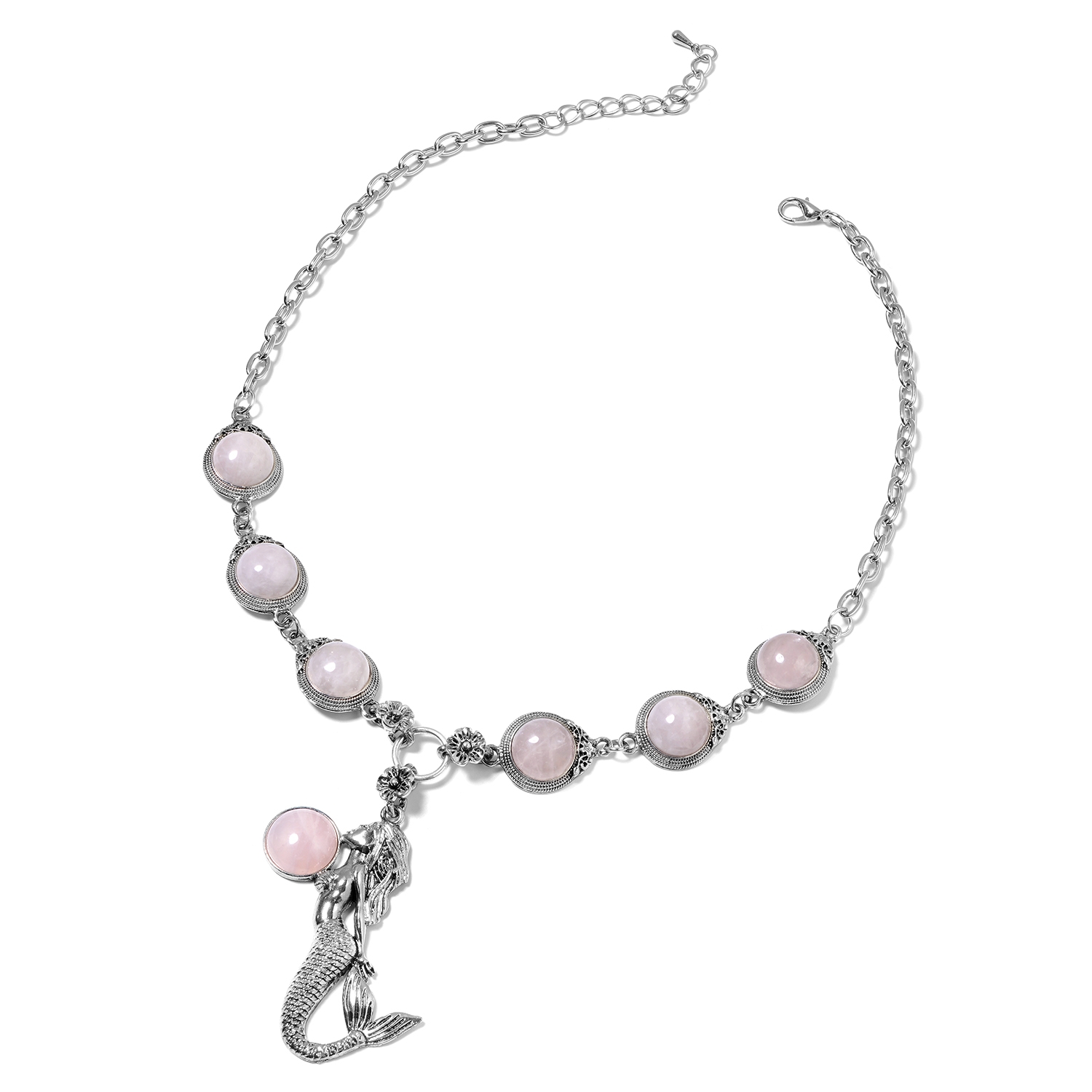1500x1500 Galilea Rose Quartz Black Oxidized Silvertone Mermaid Necklace