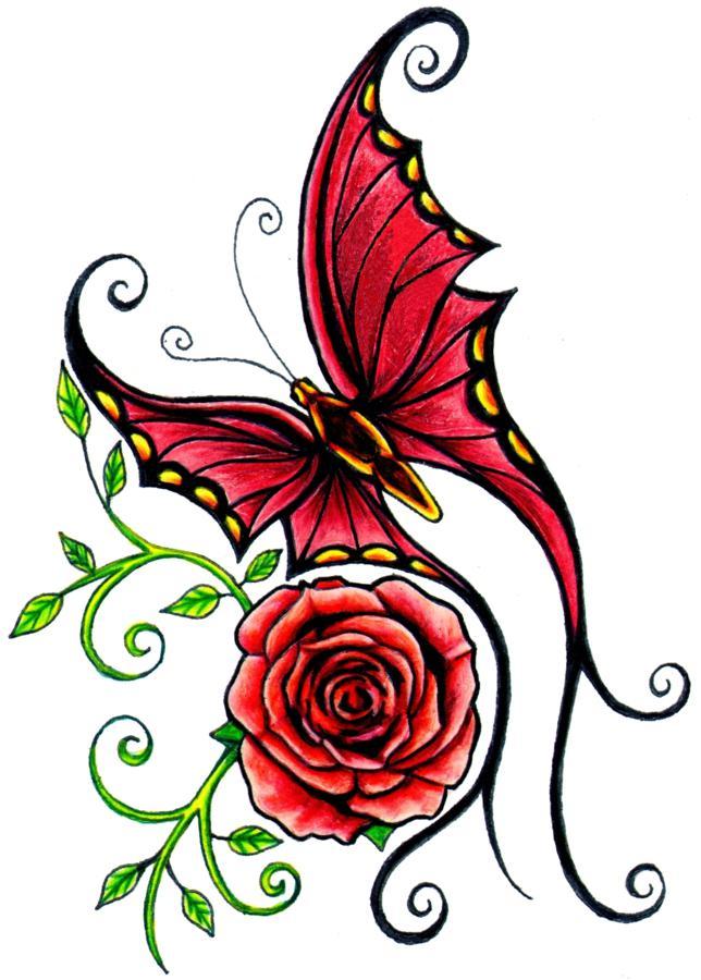 644x900 Rose And Butterfly Stencil Tattoos Ideas And Designs