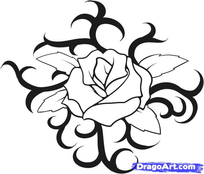 667x570 Step How To Draw A Rose Tattoo