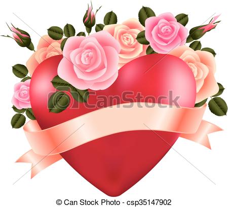 450x409 Heart With Roses And Ribbon Illustration Of Template