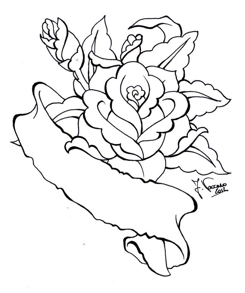 818x977 Rose Scroll Lineart