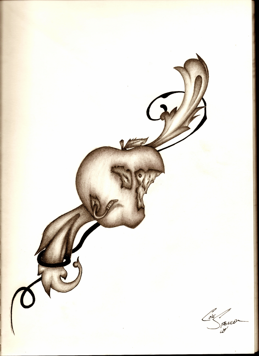 850x1169 Grey Ink Rotten Apple Tattoo Design