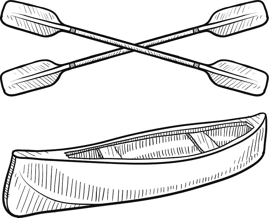 900x730 canoe and paddles sketch drawing