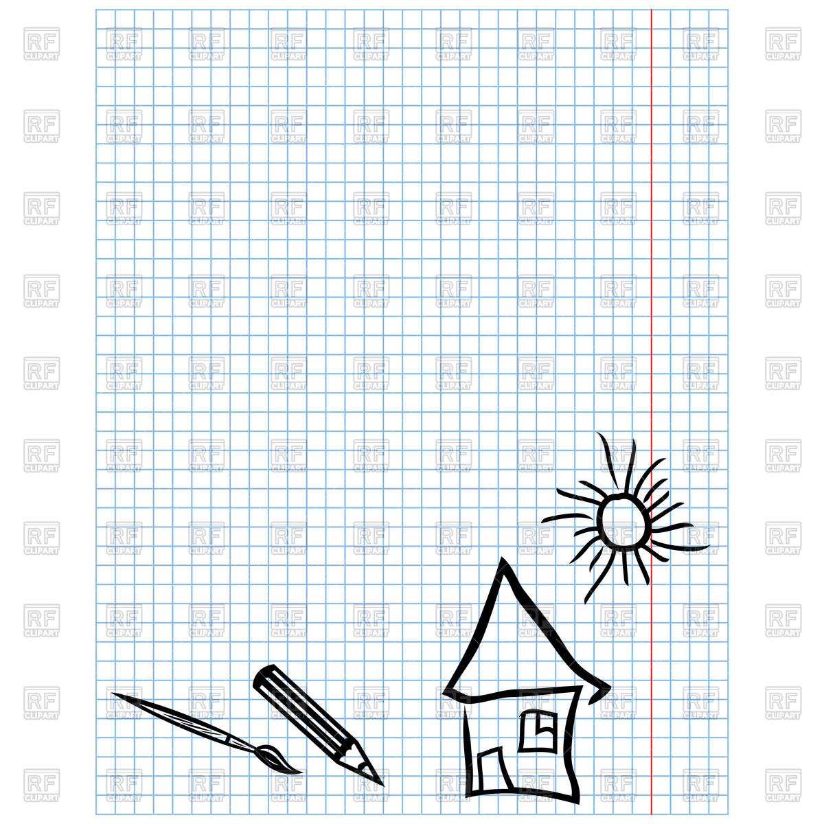 1200x1200 Childish Simple Drawings On Checkered Sheet Vector Image