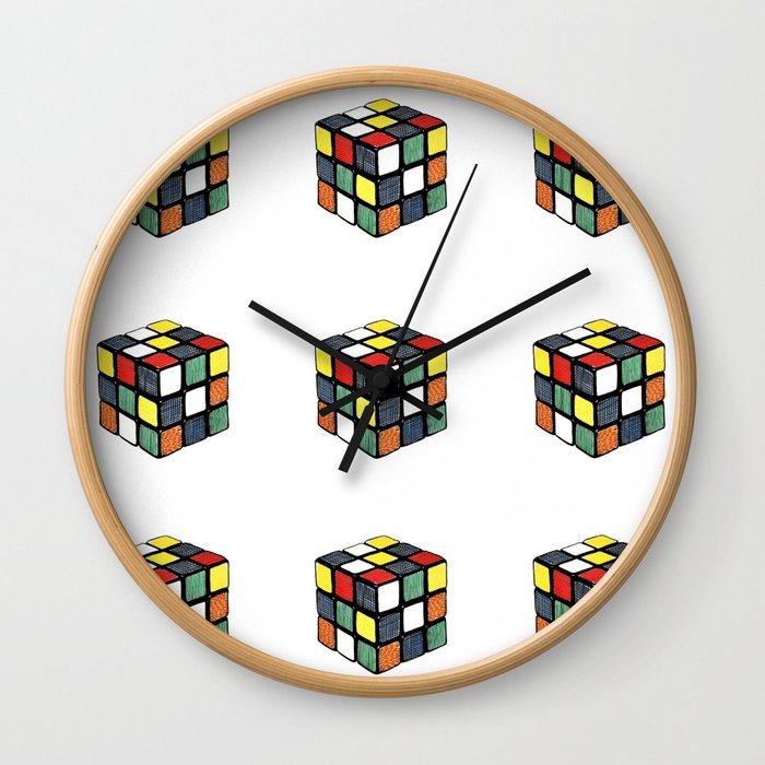 700x700 hand coloured rubik's cube drawing wall clock