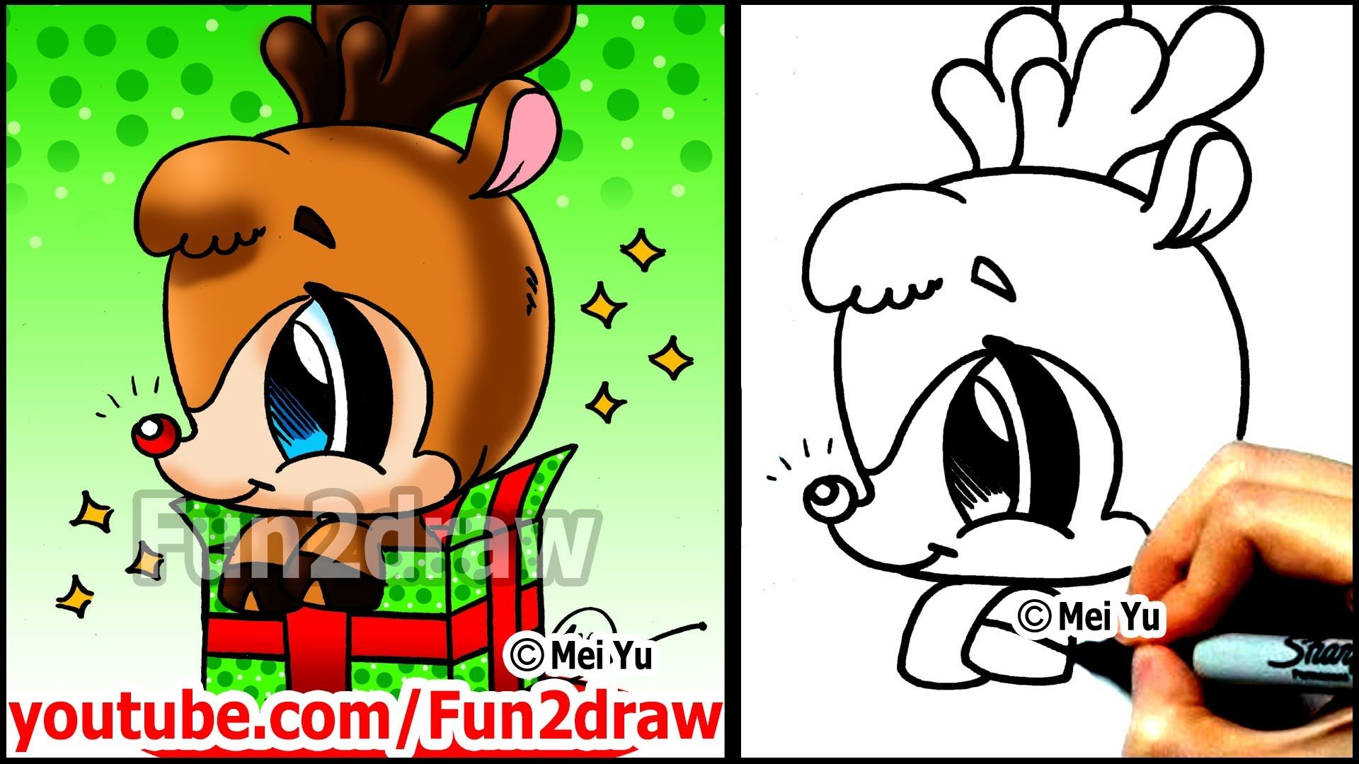 1920x1080 How To Draw Rudolph The Red Nosed Reindeer In A Christmas Gift