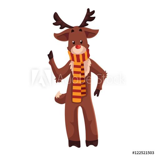500x500 santa's red nosed reindeer rudolf standing in a striped scarf