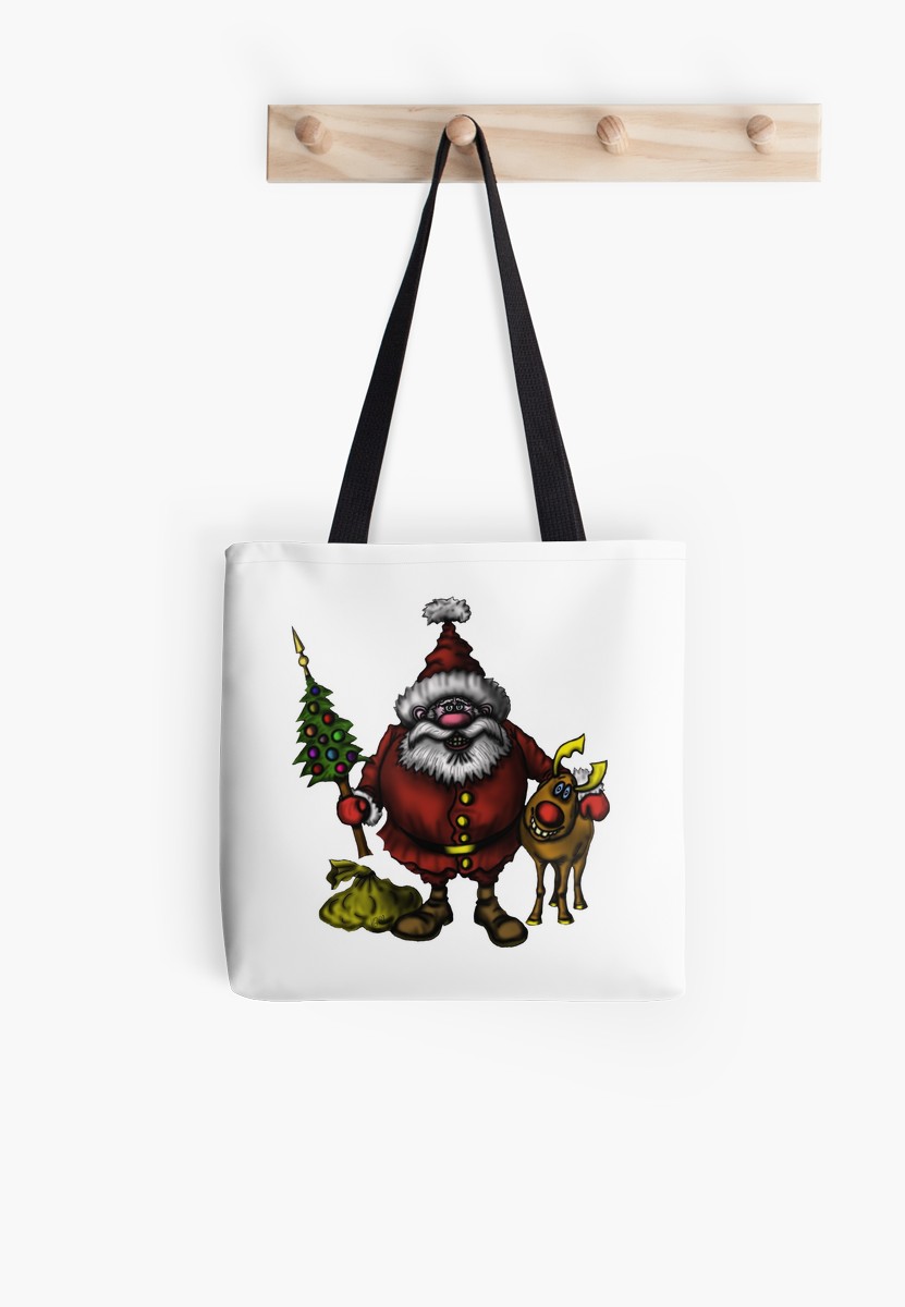 831x1200 Funny Santa Claus With Rudolph Drawing Tote Bags
