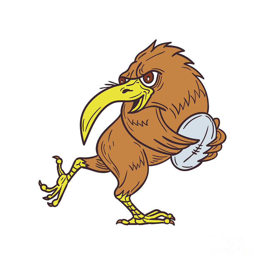 900x900 Kiwi Bird Running Rugby Ball Drawing Digital Art