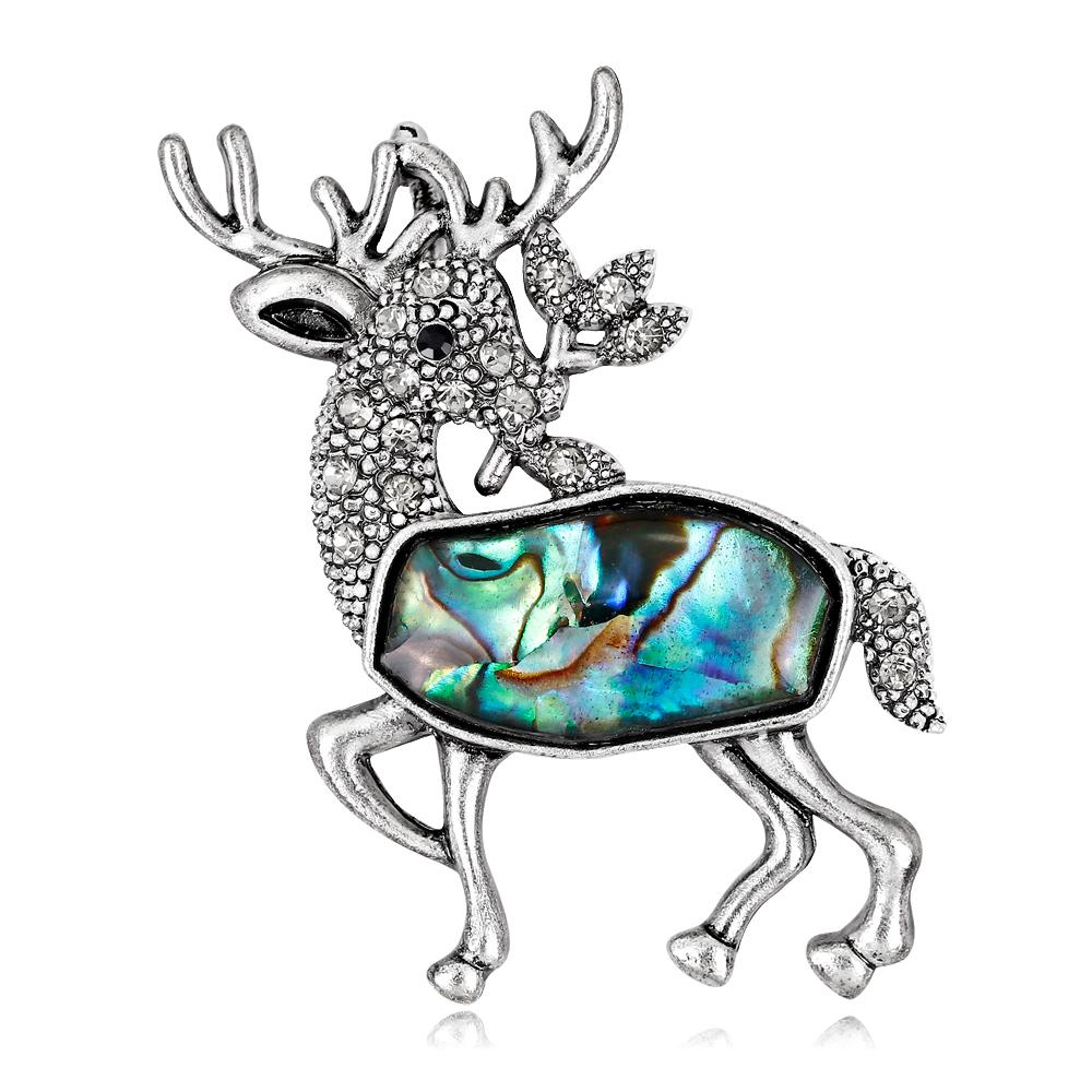 1000x1000 Cute Sea Shell Brooch Running Deer Shape Rhinestone Alloy