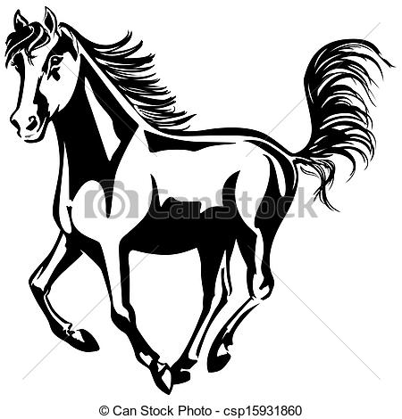 450x470 Horse Runs The Horse Is Running Black And White Drawing Silhouette