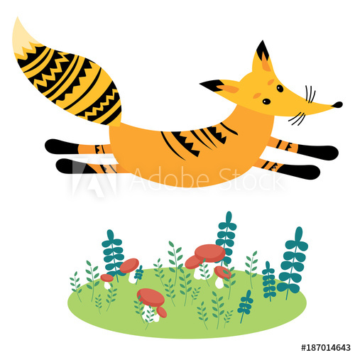 500x500 A Cartoon Fox Running Through The Forest Stylized Fox In A Jump