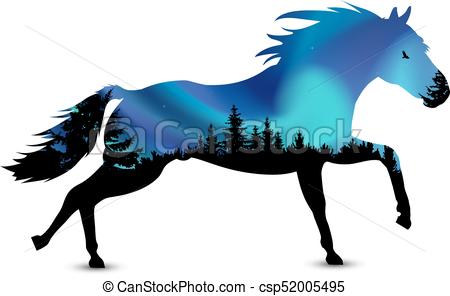 450x296 Silhouette Of Running Horse With Coniferous Trees