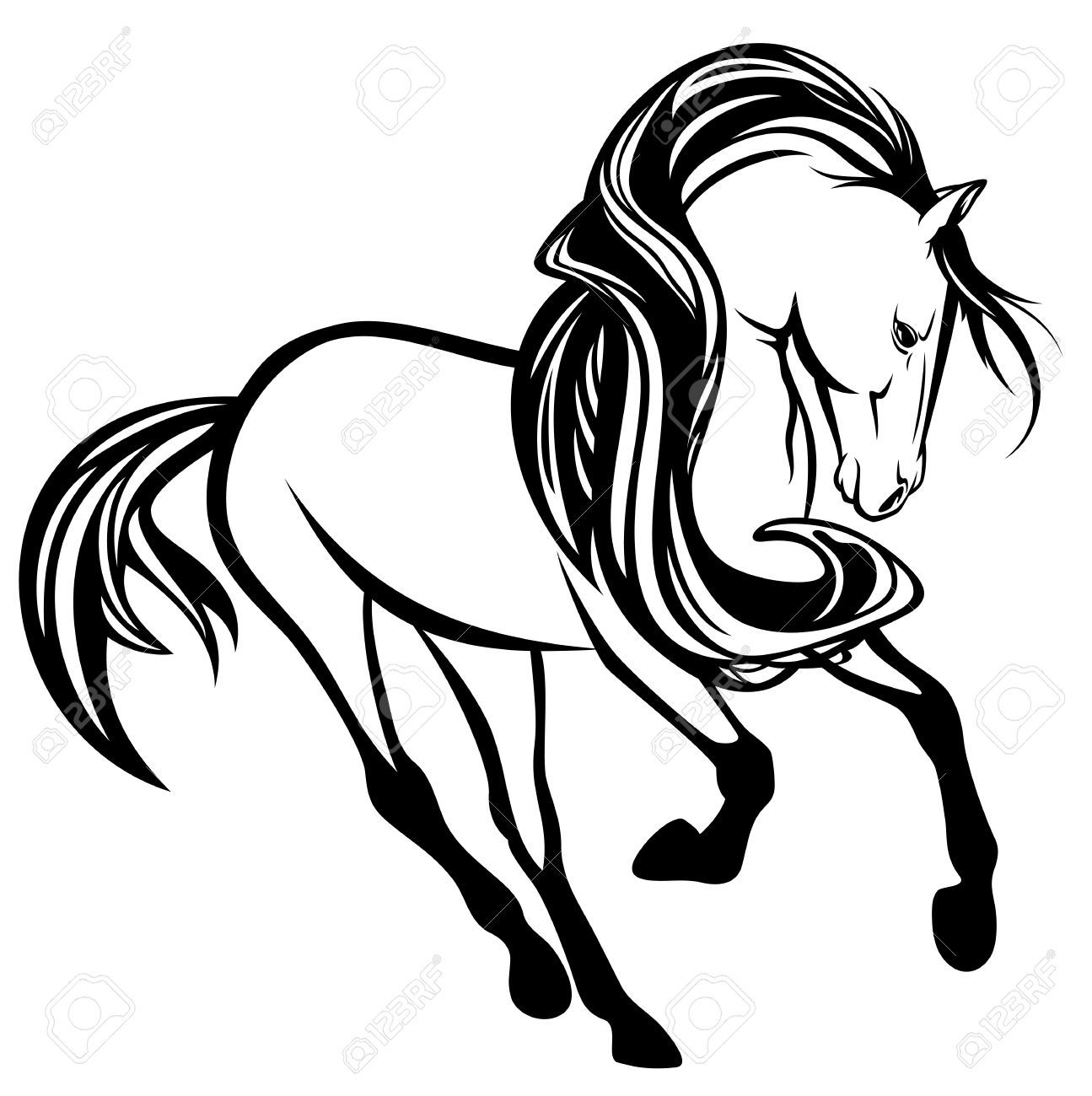 1295x1300 Beautiful Running Horse With Art Nouveau Style Long Mane