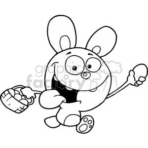 300x300 Easter Bunny Running With A Basket Of Eggs Clipart Royalty Free