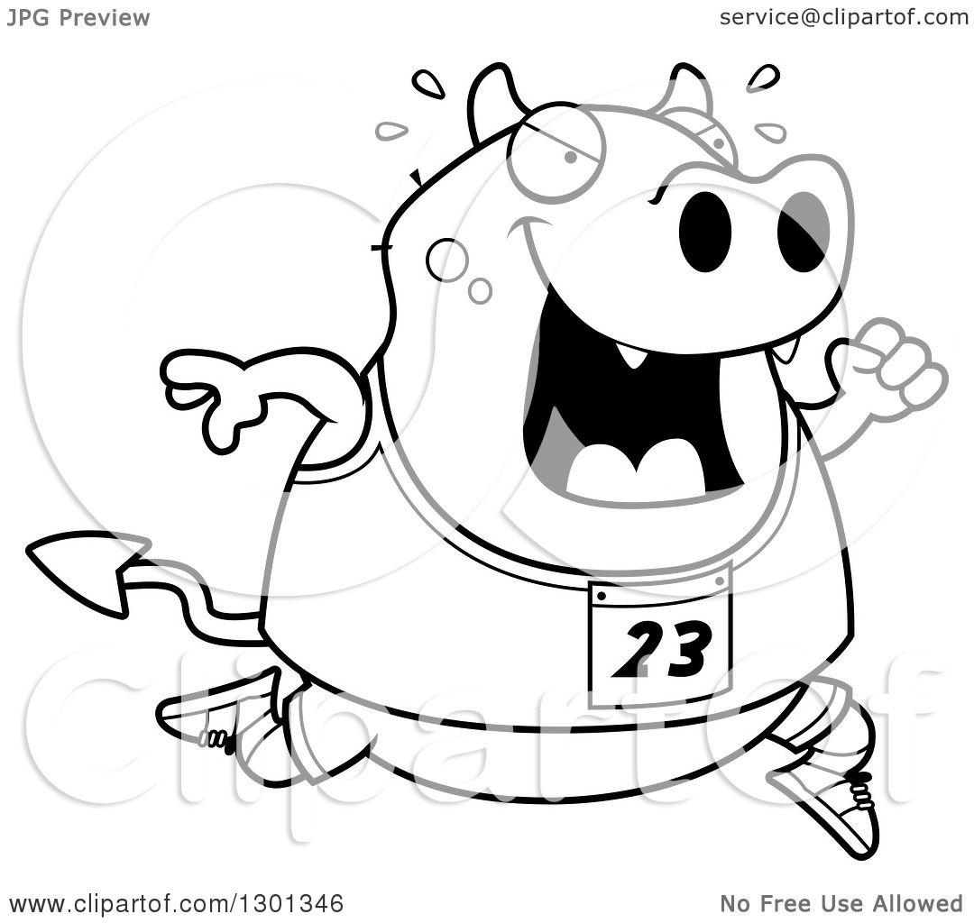 1080x1024 Outline Clipart Of A Cartoon Black And White Sweaty Chubby Devil