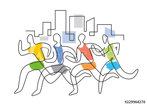 500x357 Running Race Marathon,line Art Stylized Colorful Lineart Stylized