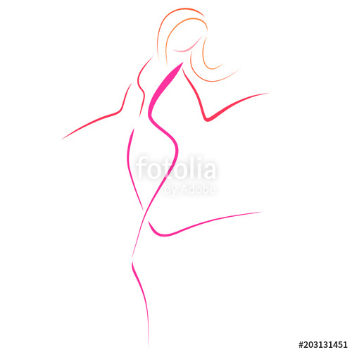 500x500 Running Woman In Pink, Light Sketch Of Several Lines Stock Photo