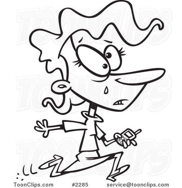 581x600 Cartoon Black And White Line Drawing Of A Business Woman Running