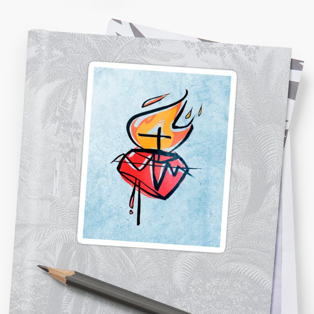 1000x1000 Jesus Christ Sacred Heart Illustration Sticker