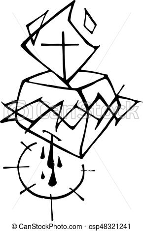 290x470 Jesus Christ Sacred Heart Illustration Hand Drawn Vector