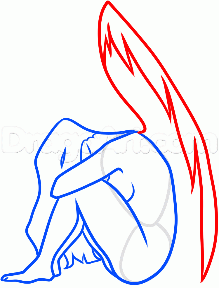 750x983 How To Draw A Sad Angel, Step