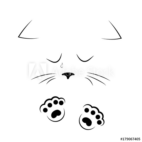 500x500 Vector Black And White Outline Drawing Sad Cat Face With Paws