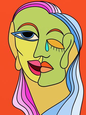 338x450 Drawing With Sad And Happy Face Art Print