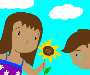 300x250 Little Girl Gives A Sunflower To A Sad Boy
