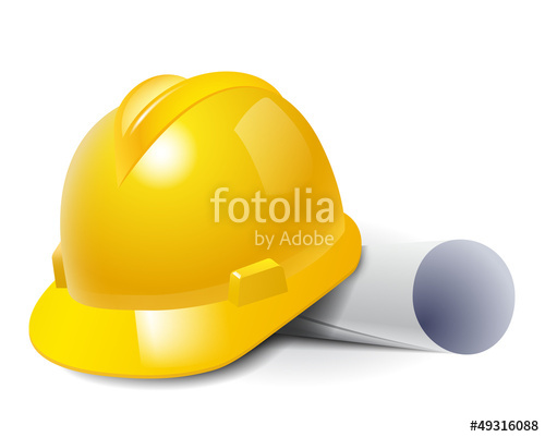 500x401 Yellow Safety Hard Hat And Drawings Vector Illustration Stock