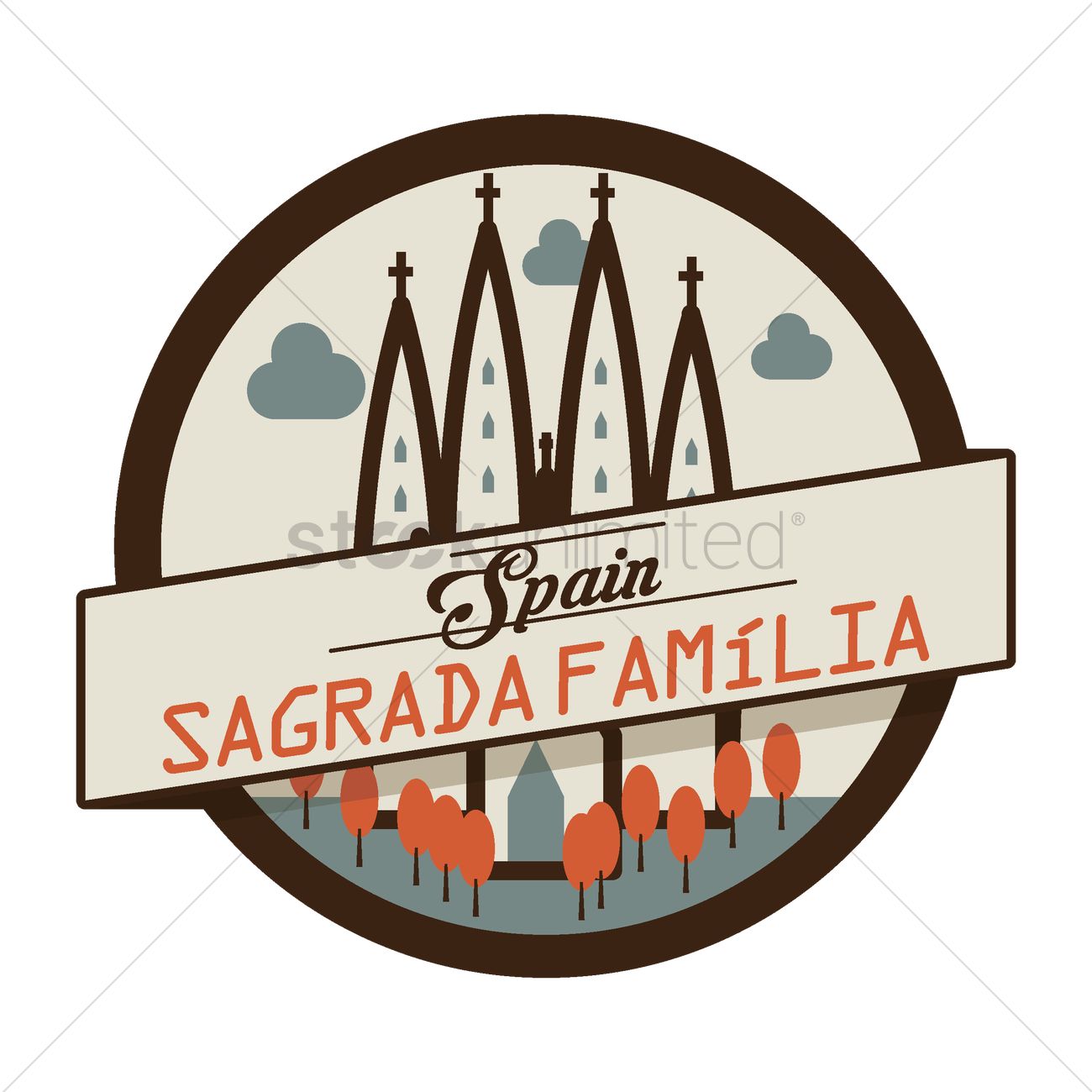 1300x1300 Sagrada Familia Label Vector Image