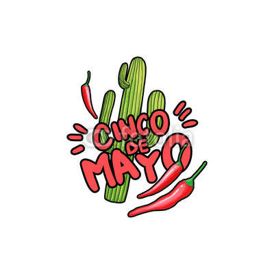 400x400 Cinco De Mayo Hand Drawn Stylized Lettering Green Saguaro Cactus